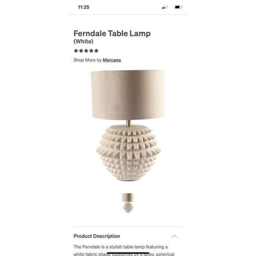 Mercana Ferndale Table Lamp White Item 65524, Discontinued‎ New In Box
